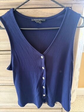Tahari Deep Navy Button-Front Ribbed Tank